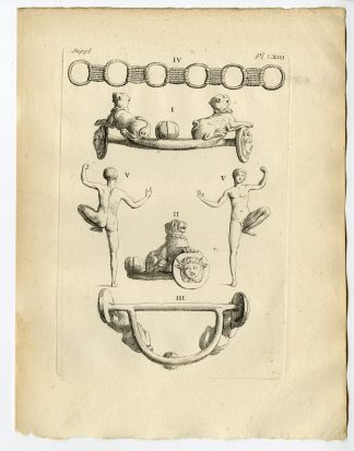 Antique Print-ROMAN ARTEFACT-BRONZE HANDLE-DANCER-BELT-Caylus-1767