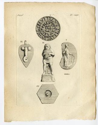 Antique Print-ROMAN ARTEFACT-PAN-DEITY-GEMSTONE-LAMP-DECORATION-Caylus-1767