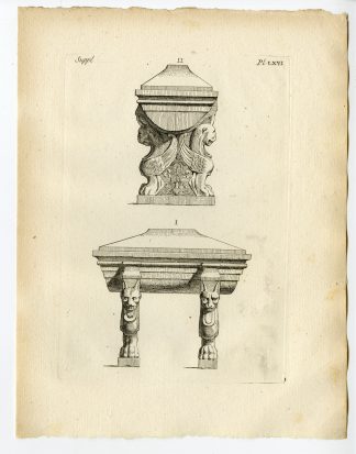Antique Print-ROMAN ARTEFACT-MONUMENT-ROME-GRIFFIN-LION-Caylus-1767