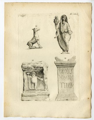 Antique Print-GAULISH ARTEFACT-BRONZE DOG-ROMAN PRIEST-STONE ALTAR-Caylus-1767
