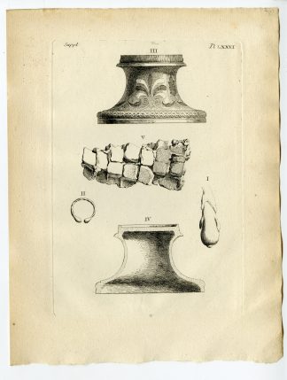 Antique Print-GAULISH ARTEFACT-BRACELET-PEDESTAL-MERCURY-Caylus-1767
