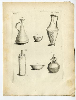 Antique Print-GAULISH ARTEFACT-VASE-BOWL-FLASK-PITCHER-JUG-Caylus-1767