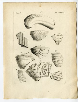 Antique Print-GAULISH ARTEFACT-POTTERY-FRAGMENTS-TERRACOTTA-Caylus-1767