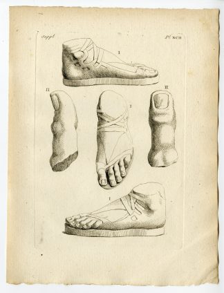 Antique Print-GAULISH ARTEFACT-FOOT-STONE-TOE-STATUE-Caylus-1767