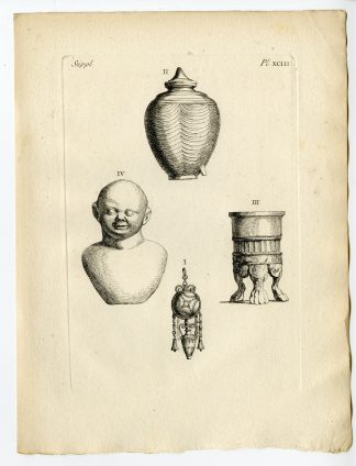 Antique Print-GAULISH ARTEFACT-PENDANT-MARBLE VASE-PEDESTAL-BUST-Caylus-1767