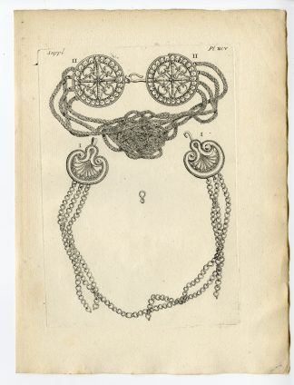 Antique Print-GAULISH ARTEFACT-JEWELLERY-BROOCH-CHAIN-NECKLACE-Caylus-1767