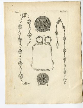 Antique Print-GAULISH ARTEFACT-JEWELLERY-BROOCH-CHAIN-NECKLACE-Caylus-1767