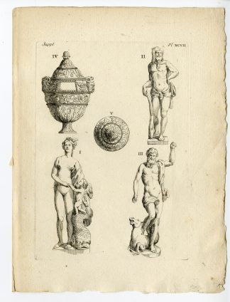 Antique Print-GAULISH ARTEFACT-STATUE-VENUS-HERCULES-NEPTUNE-VASE-Caylus-1767