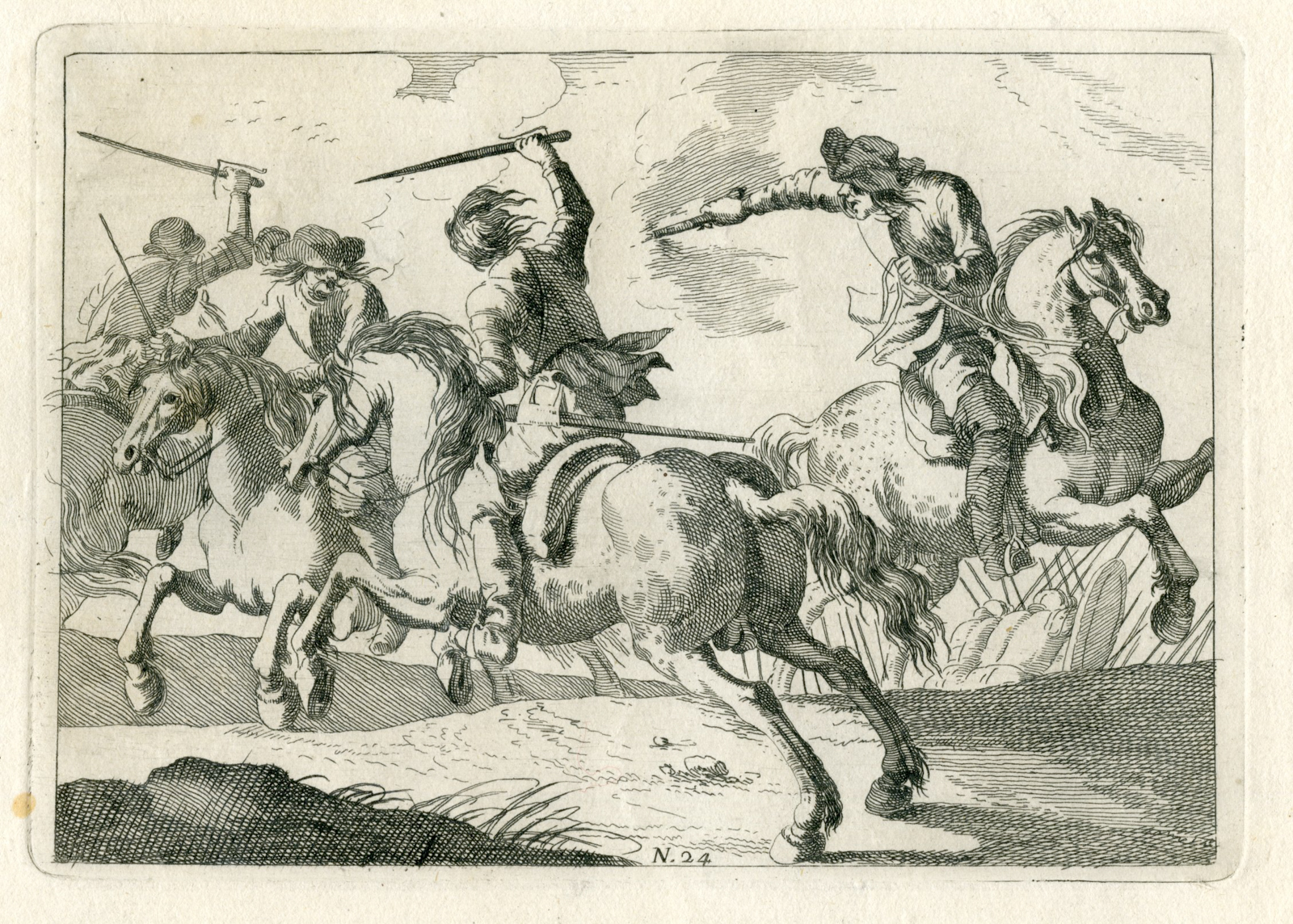Pictura 07832 416x297 Antique Master Print-CAVALRY-COMBAT-PLATE-24-Palmieri-Simonini-1760 - Image 2