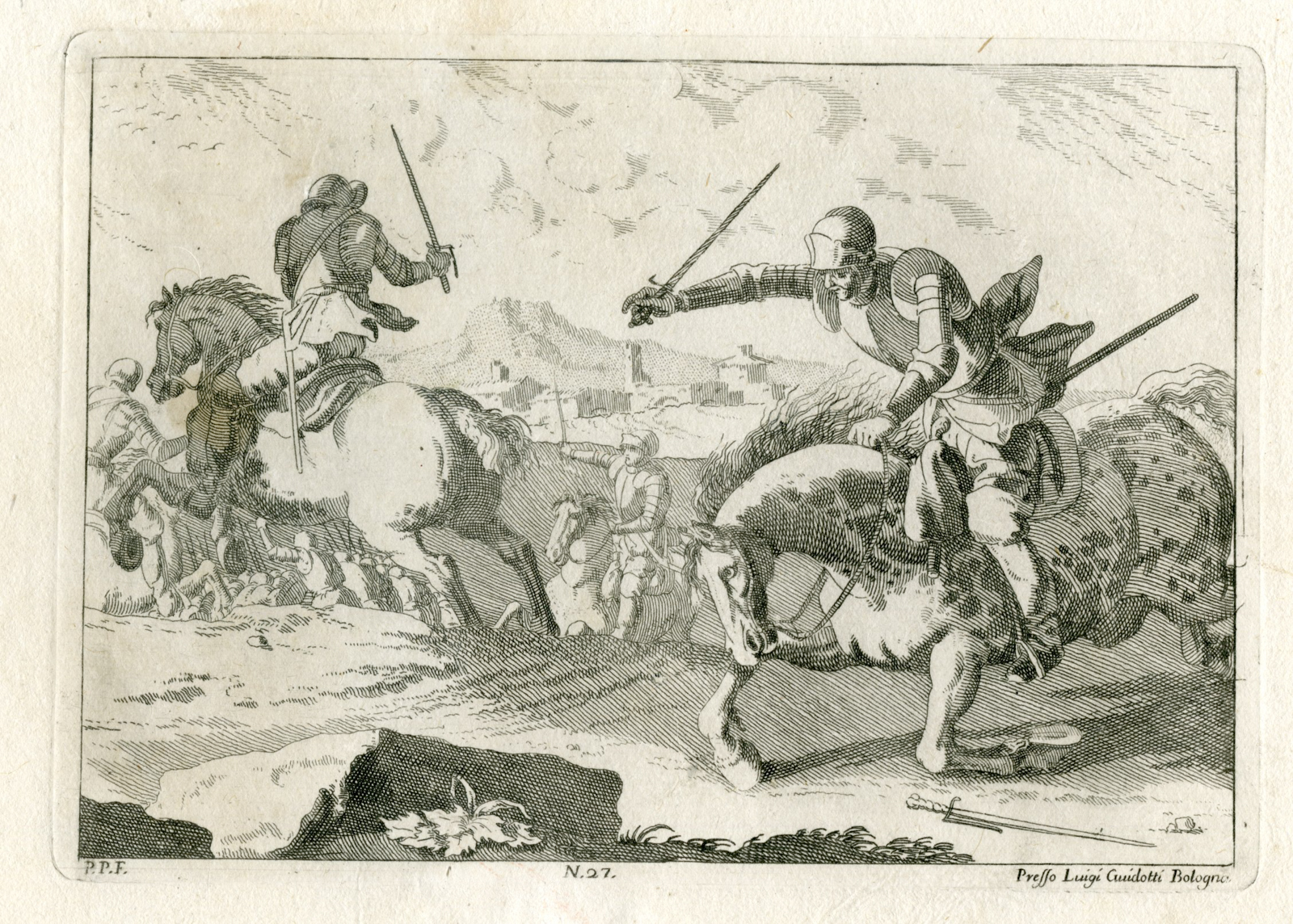 Pictura 07838 416x297 Antique Master Print-BATTLE-HORSE ATTACK-PLATE-27-Palmieri-Cunningham-1760 - Image 2