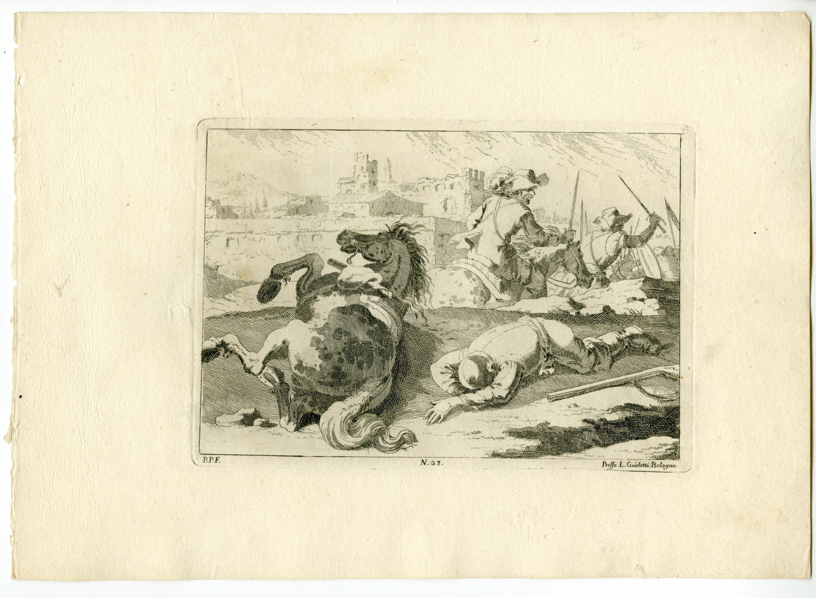 Pictura 07843 416x305 Antique Master Print-BATTLE-DEAD-SOLDIER-HORSE-PLATE-23-Palmieri-Calza-1760