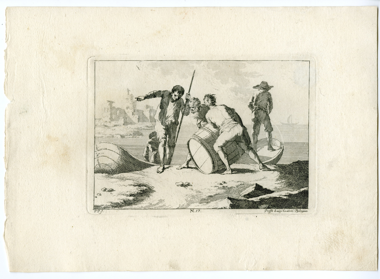 Pictura 07847 416x305 Antique Master Print-BARREL-BOAT-RUIN-PEEING MAN-PL.17-Palmieri-Simonini-1760