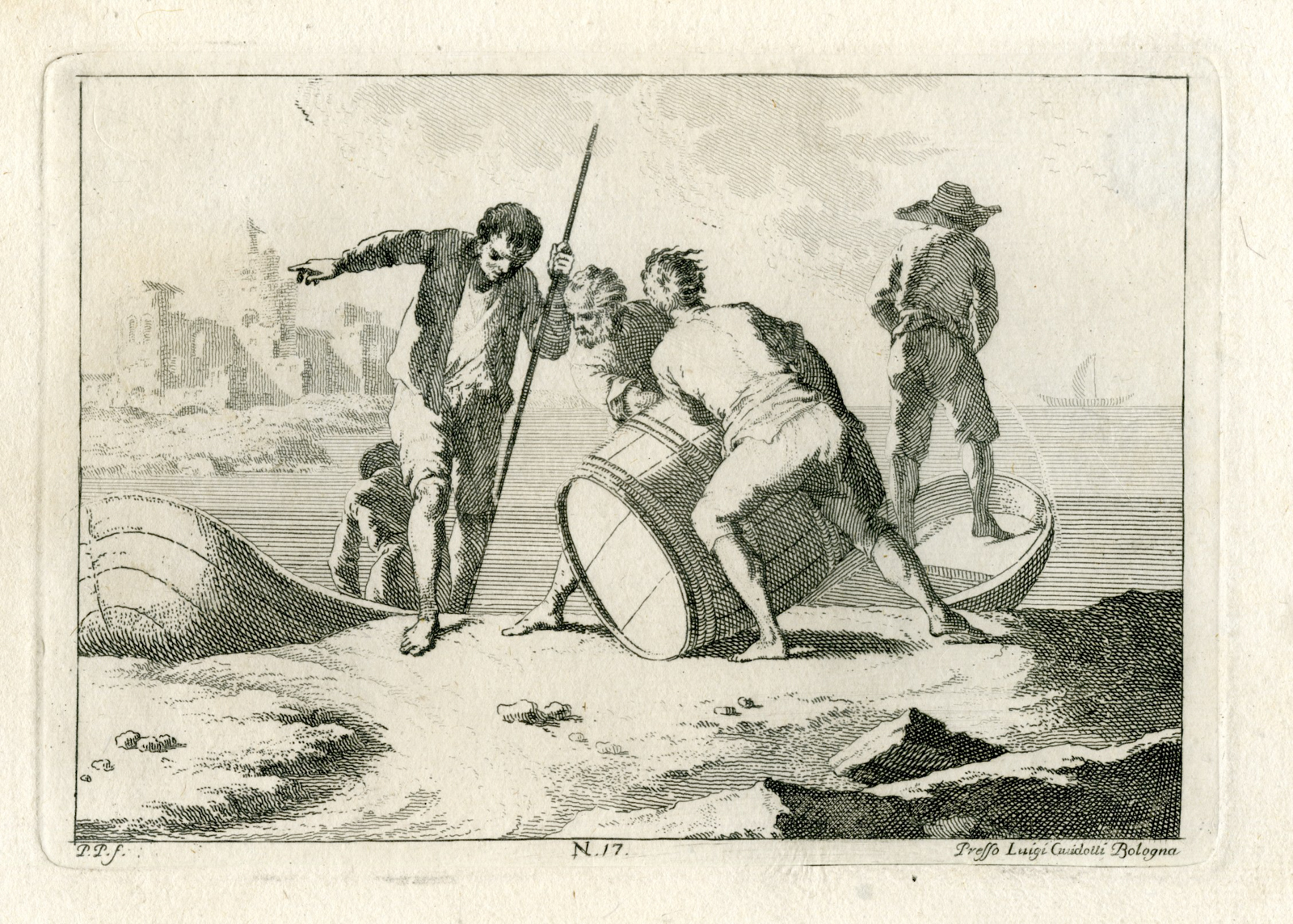 Pictura 07848 416x297 Antique Master Print-BARREL-BOAT-RUIN-PEEING MAN-PL.17-Palmieri-Simonini-1760 - Image 2