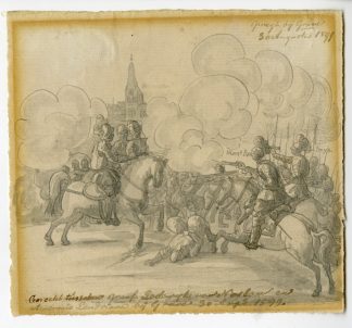 Antique Drawing-BATTLE-WAR-GRAVE-NETHERLANDS-Anonymous-1599