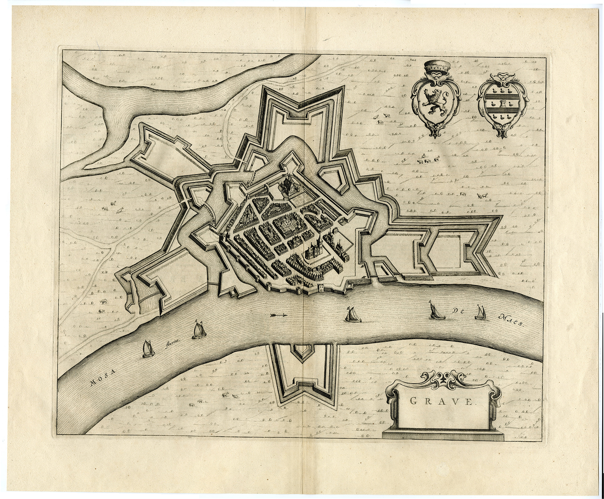 Pictura 08508 416x344 Antique Map-GRAVE-PLAN-NETHERLANDS-BRABANT-Blaeu-1649