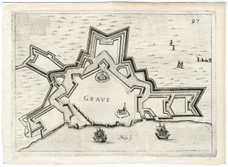 Antique Map-PLAN-FORTIFICATION-GRAVE-NETHERLANDS-Priorato-1683