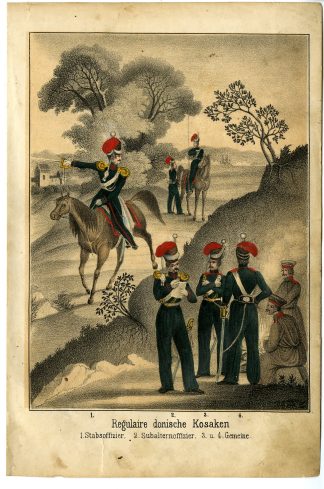 Rare-Antique Print-REGULAR DON COSSACKS-CRIMEAN WAR-MILITARY-Goehring-1855