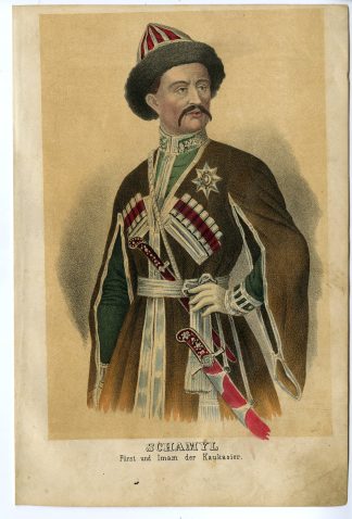 Rare-Antique Print-IMAM SHAMIL-CAUCASIAN IMAMATE-MUSLIM SHEIKH-Goehring-1855