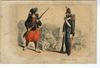 Rare-Antique Print-ZOUAVE-FRENCH INFANTRY-COMBAT ENGINEER-MILITARY-Goehring-1855