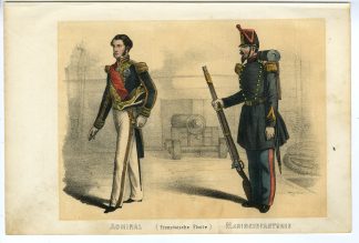Rare-Antique Print-FRENCH NAVY-ADMIRAL-MARINE INFANTRY-SOLDIER-Goehring-1855